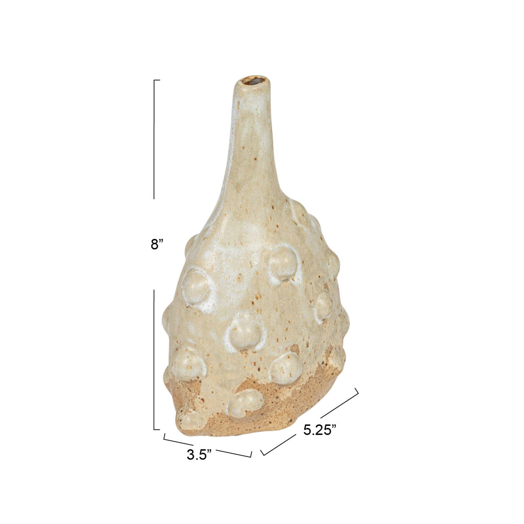 Hello Honey® 8" White Stoneware Vase with Raised Dots & Reactive Glaze
